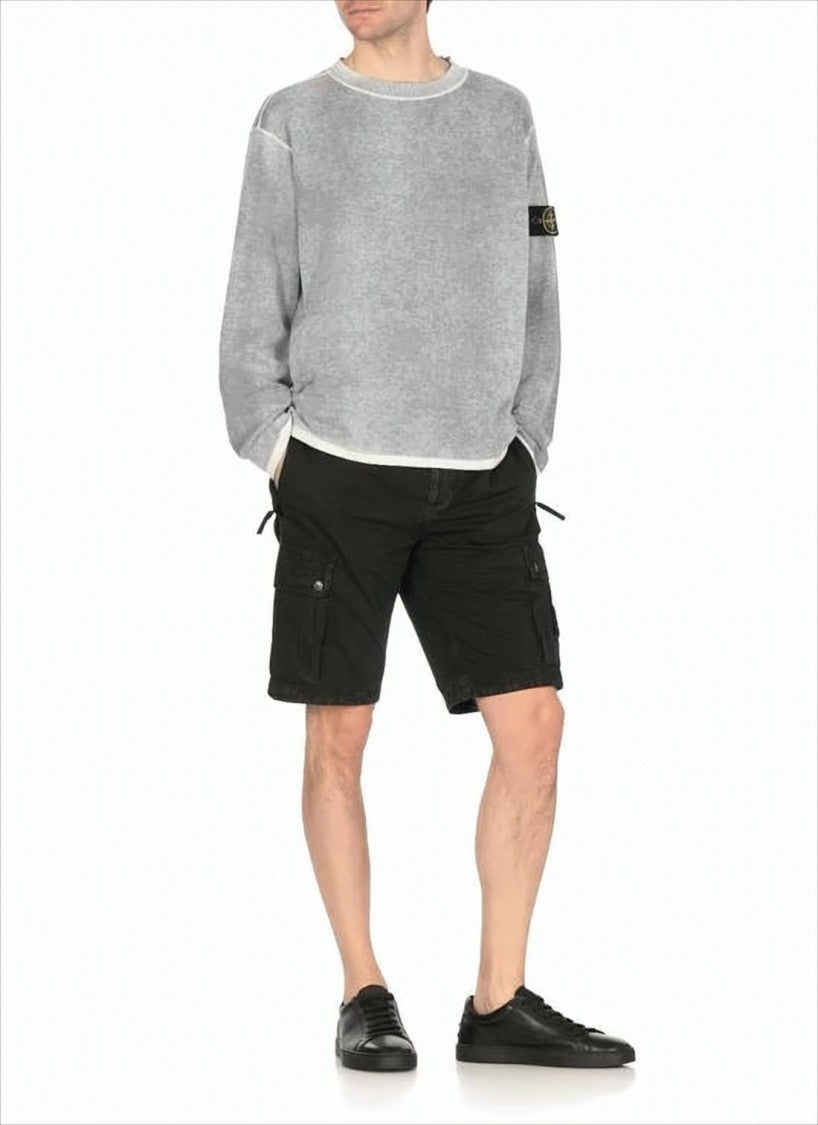 Stone Island Washed Grey Sweater With Distinctive Embroidered Patch