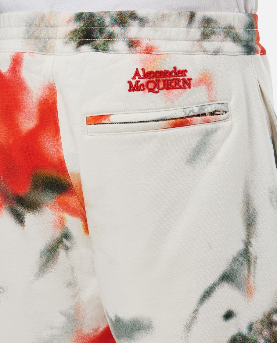 Alexander Mcqueen Floral Printed Cotton Shorts With Relaxed Fit And Zippered Back Pocket