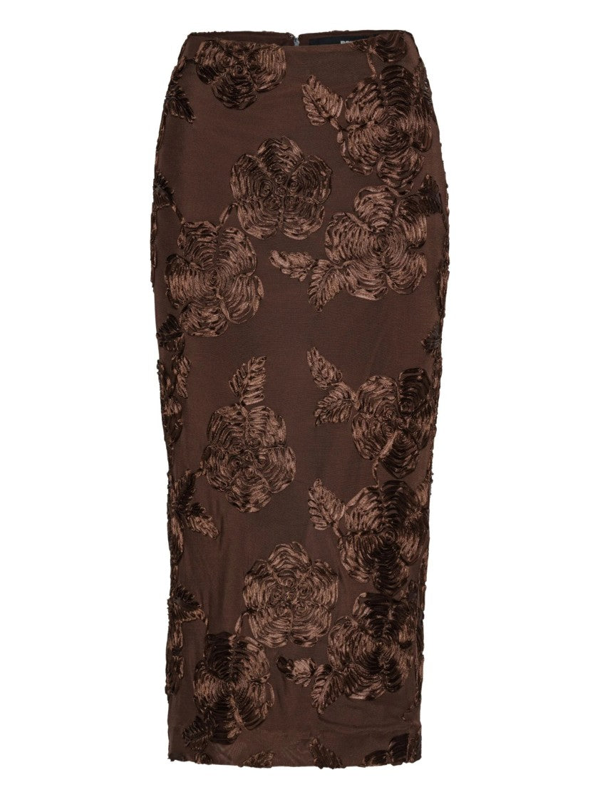 Rotate Floral Textured Knee-Length Skirt With Back Slit