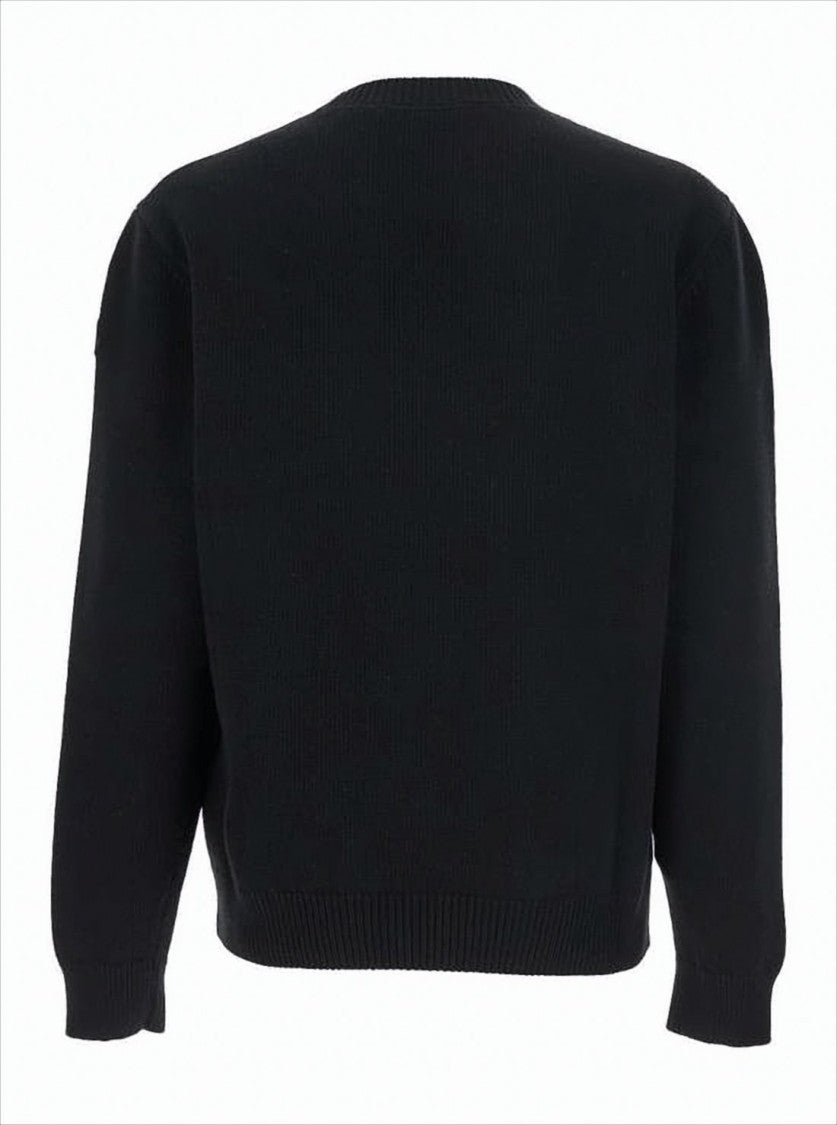 Moncler Classic Black Wool Sweater With Embroidered Logo