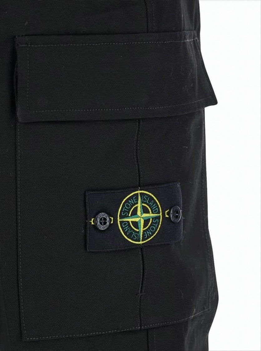 Stone Island Classic Mid-Rise Black Straight Pants With Cargo Pockets