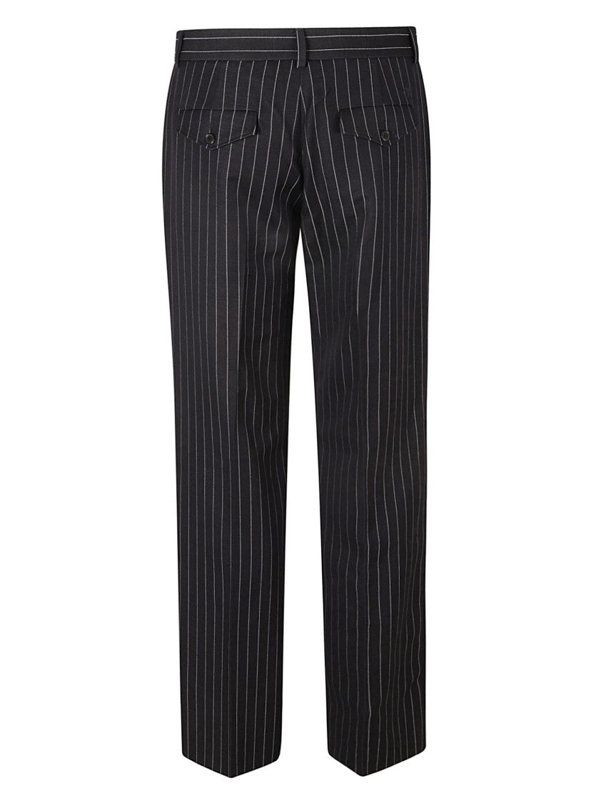 Off-White Tailored Pinstripe Trousers With Sporty Embroidered Detail