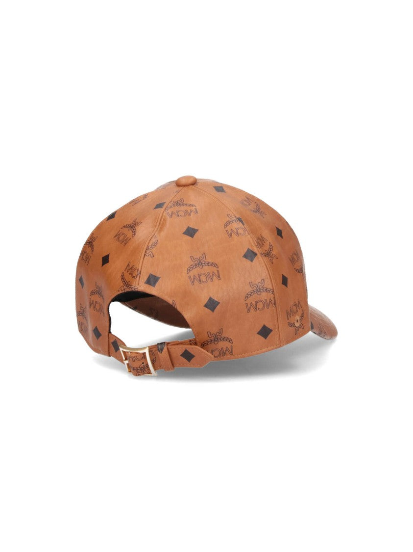 Mcm Baseball Hat, In Brown "Visetos", Logo Print Motif
