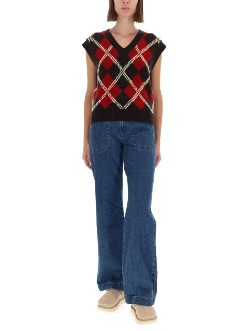 Guest In Residence Argyle Sleeveless V-Neck Vest