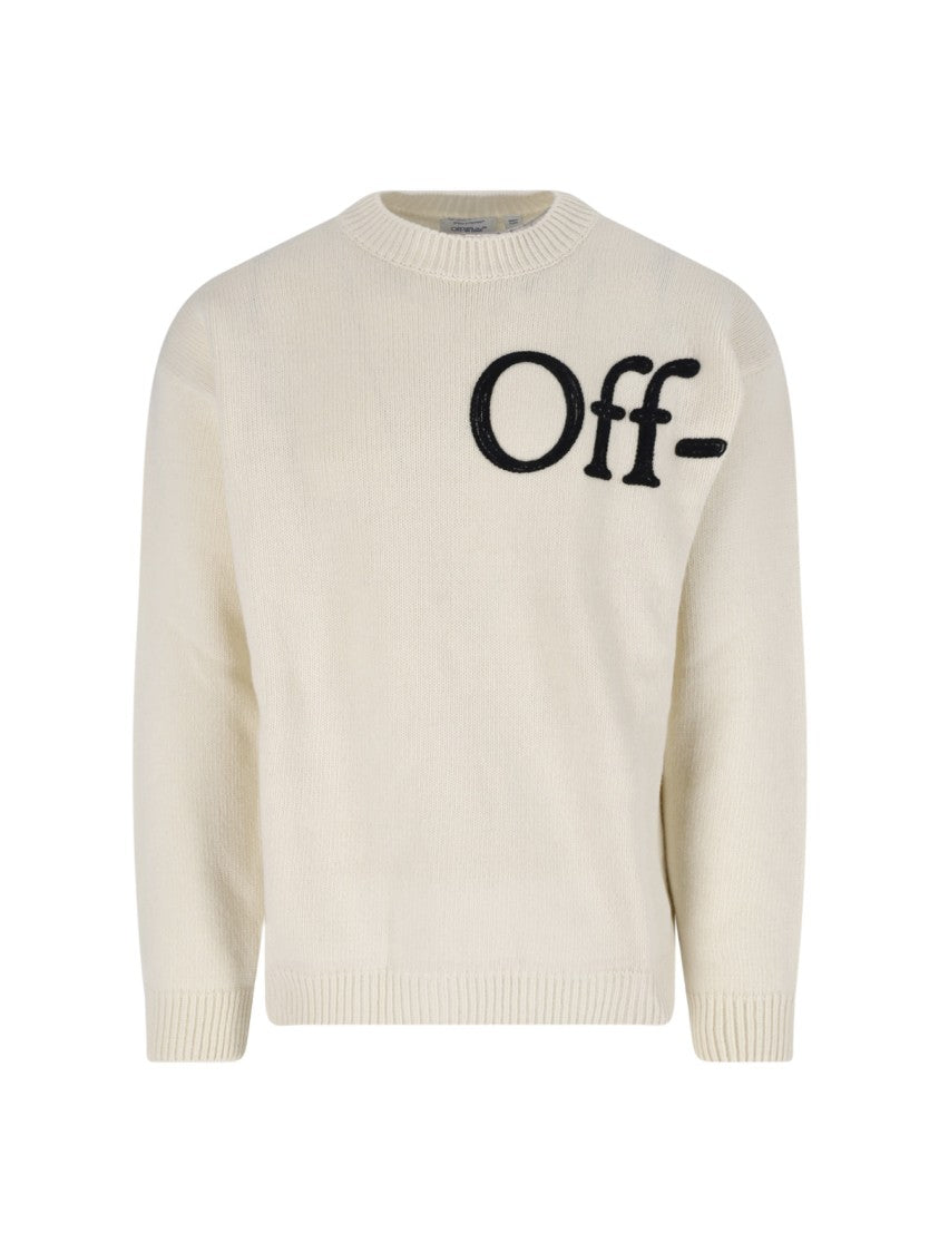 Off-White Bookish Cream Contrast Logo Wool-Blend Sweater
