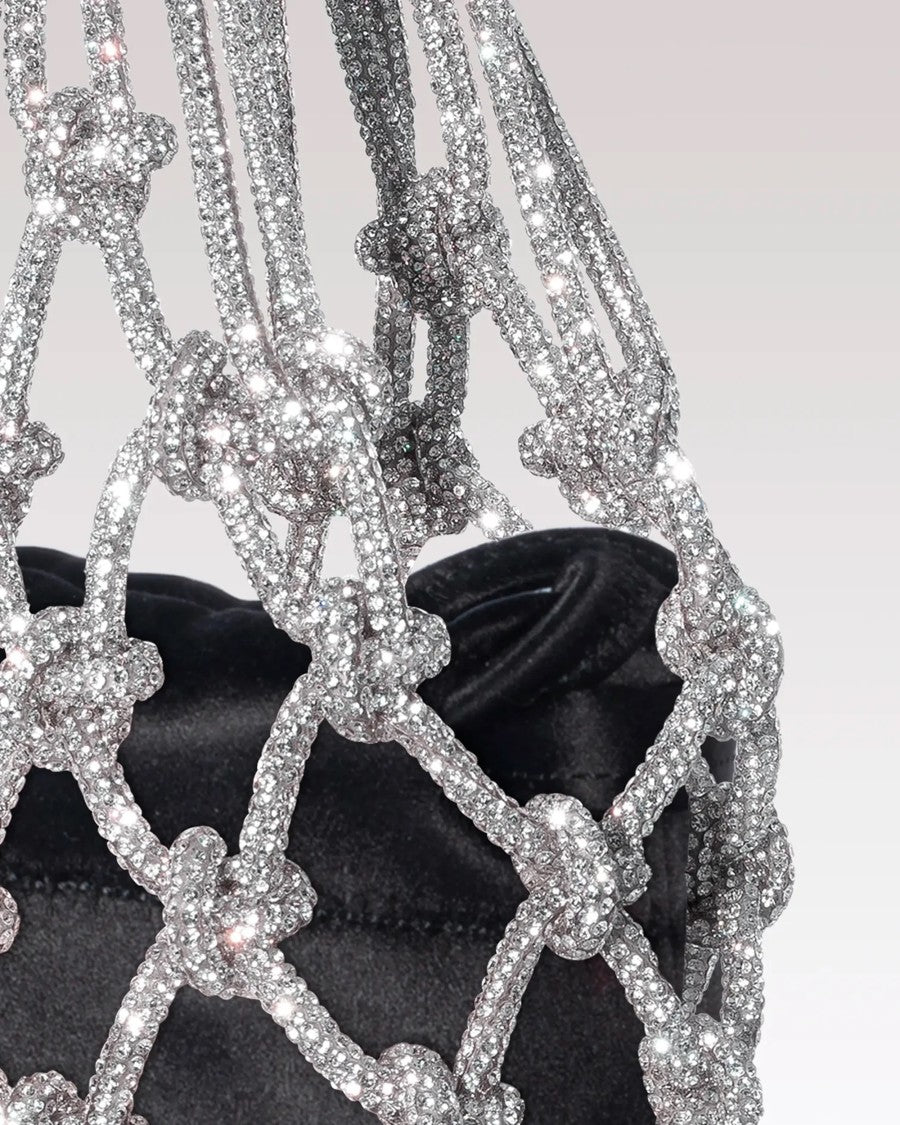 Hibourama Black Carrie Satin Crystal Mesh Shoulder Bag