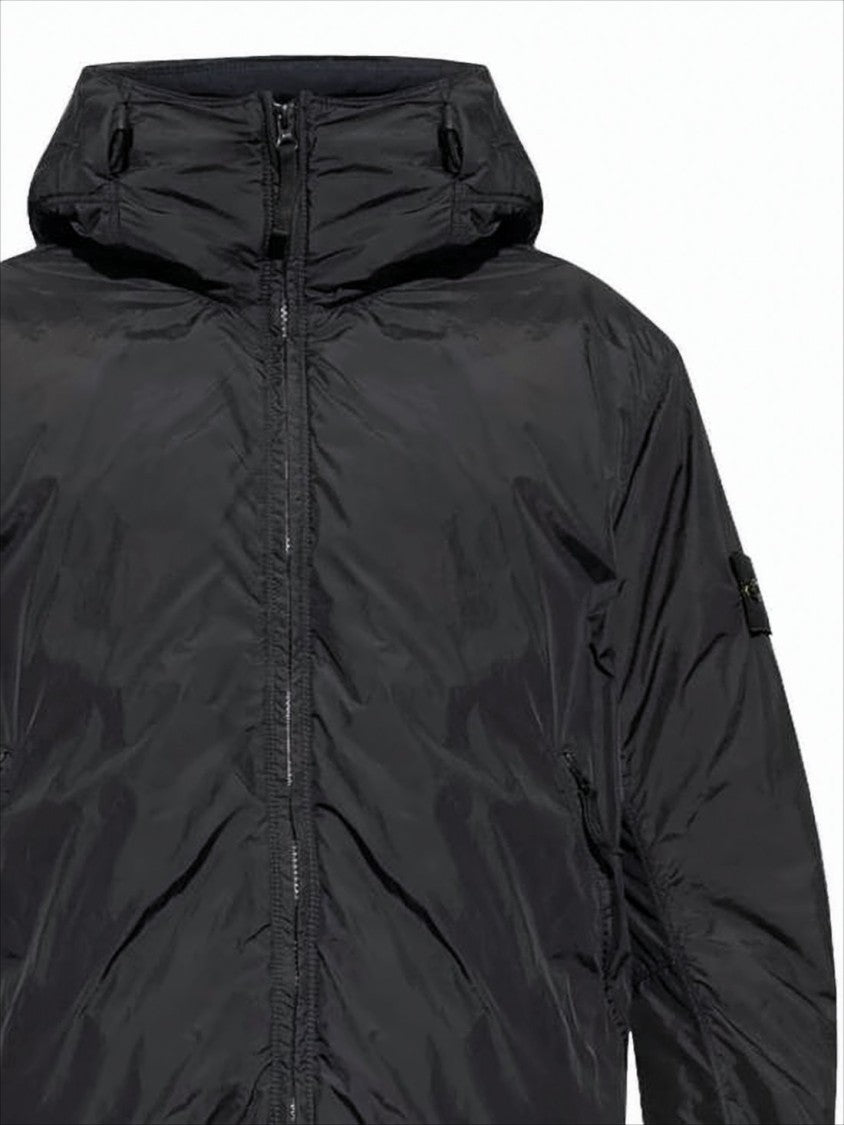 Stone Island Crinkled Nylon Down Jacket With Hood