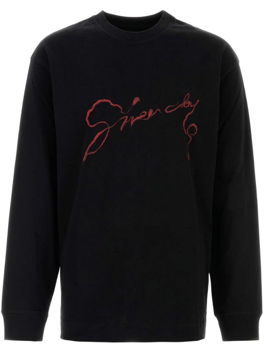 Givenchy Snake Print Long-Sleeved Black Cotton Jersey T-Shirt