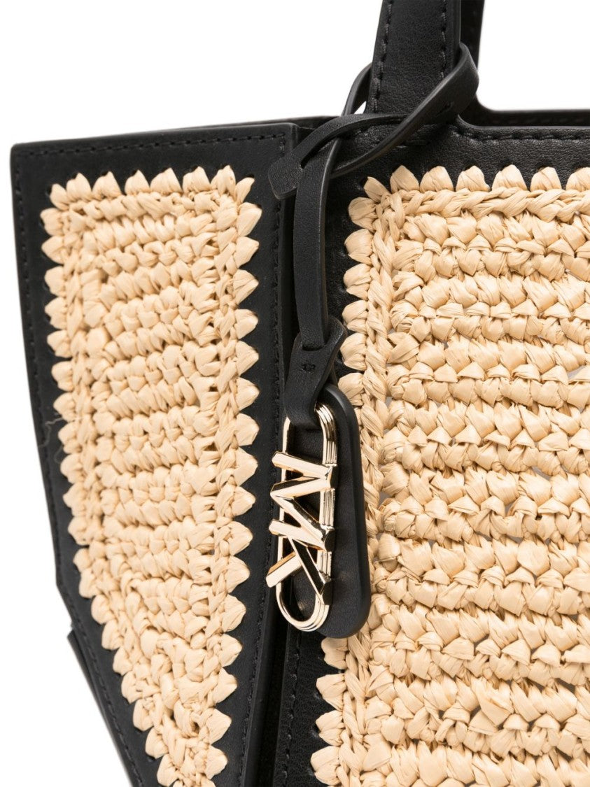 Michael Kors Natural Woven Shoulder Bag With Black Accents