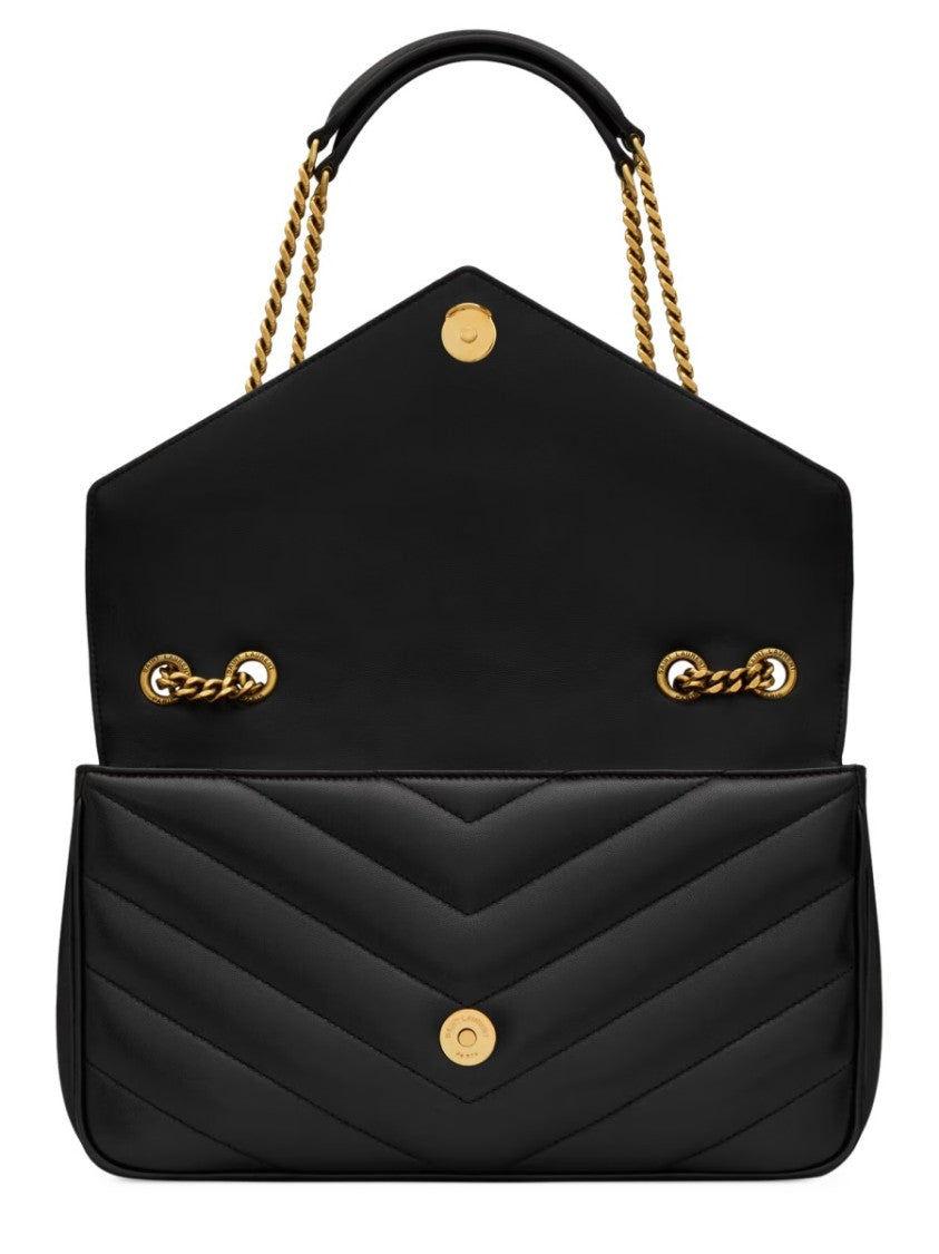 Saint Laurent Medium Chevron Quilted Lamb Leather Bag With Gold Hardware