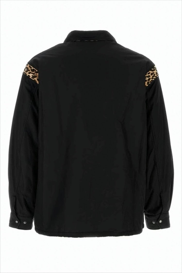 Visvim Bold Black Casual Jacket With Leopard Print Accents