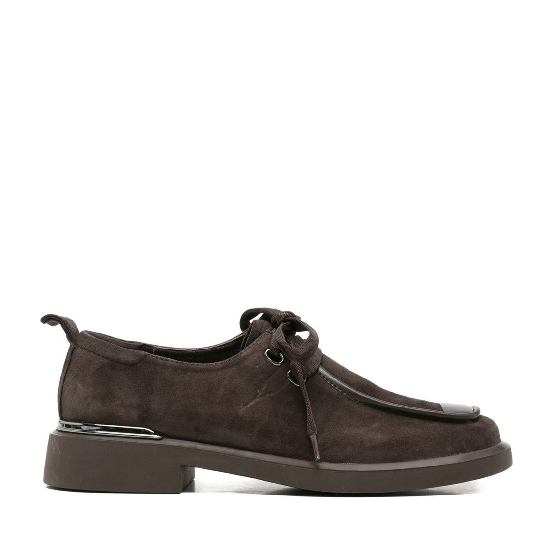 Linda Baumann Brown Rounded Square Toe Lace-Up Suede Flats
