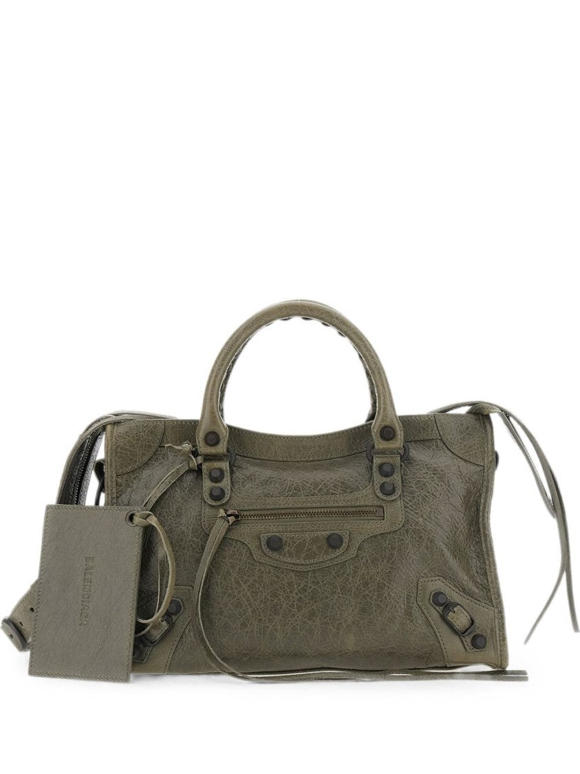 Balenciaga Rectangular Green Leather Handbag With Textured Finish