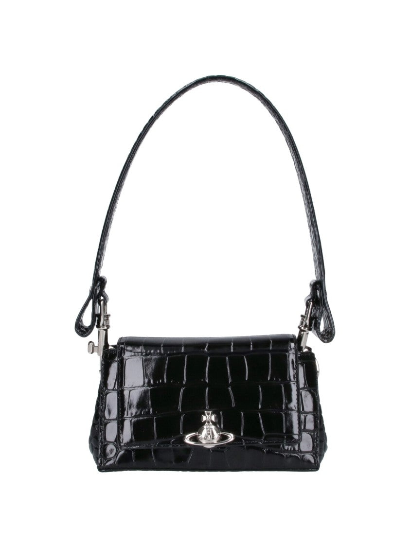 Vivienne Westwood Black Hazel Crocodile Print Leather Mini Shoulder Bag