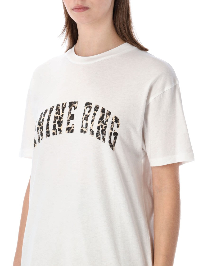Anine Bing Ivory Relaxed Fit T-Shirt With Subtle Leopard Logo