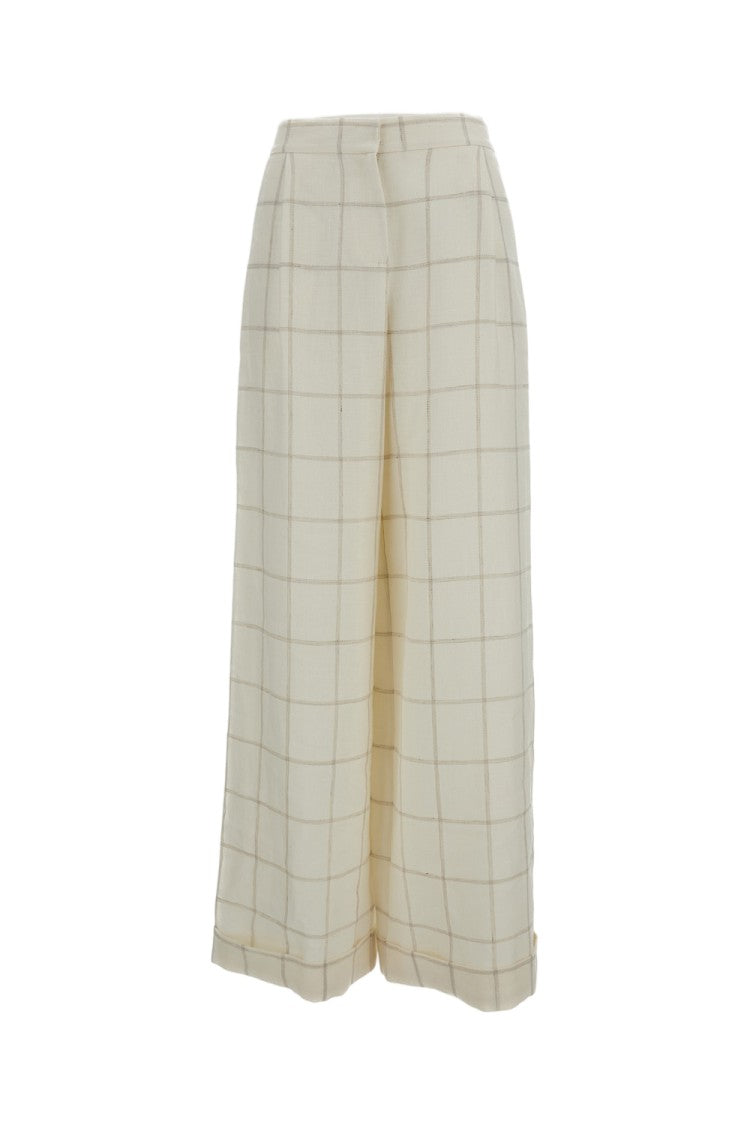 Dusan White Checked Pattern Wide-Leg Trousers
