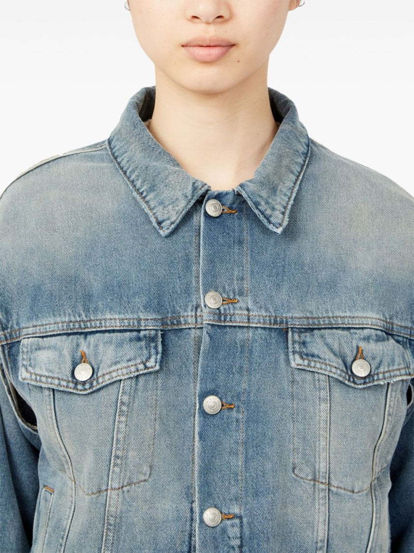 Mm6 By Maison Margiela Washed Denim Jacket With Distressed Detailing