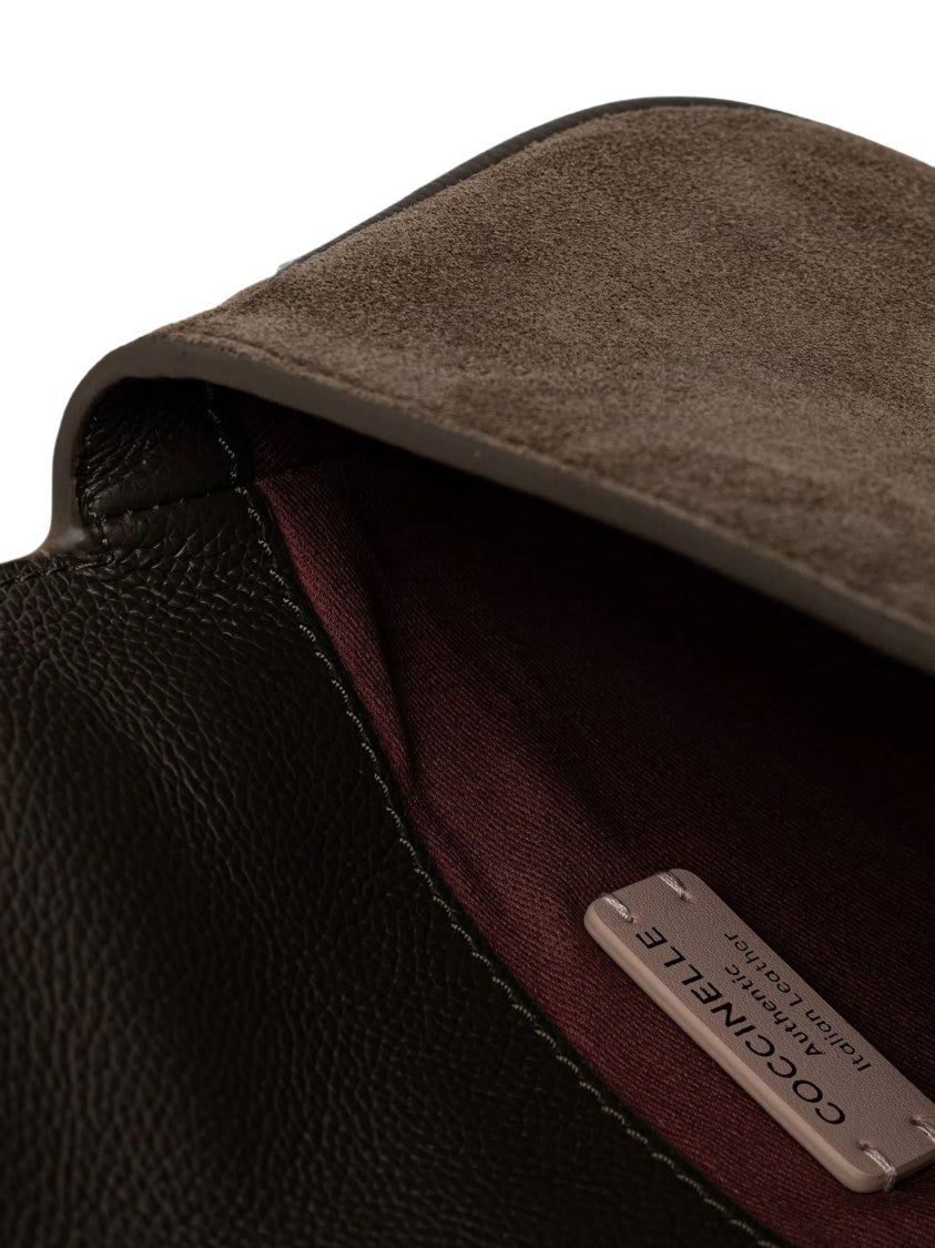 Coccinelle Brown Suede-Panelled Leather Shoulder Bag With Gold-Tone Hardware