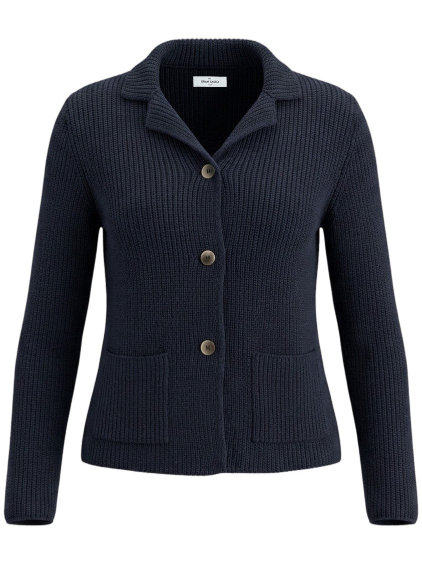 Gran Sasso Pearl Rib Knit Merino Wool Jacket With Patch Pockets