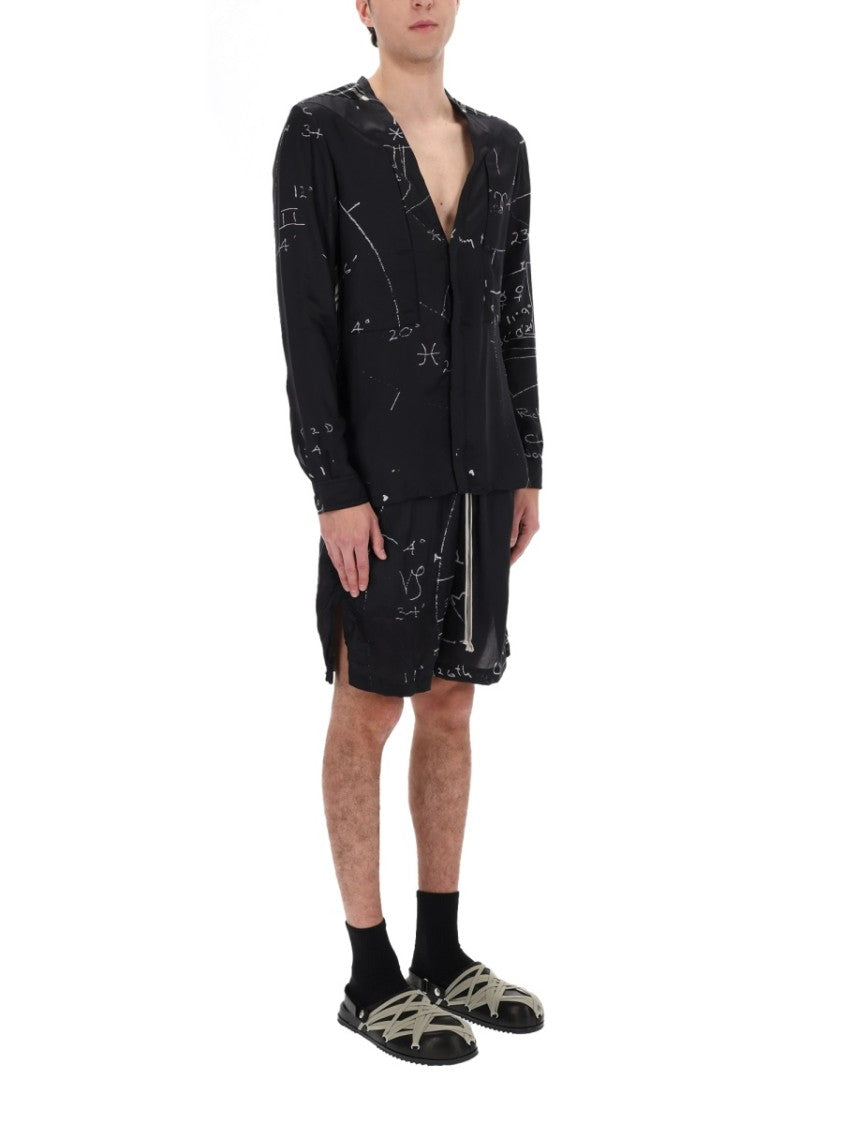 Rick Owens Boxers Viscose-Blend Scribble Print Shorts