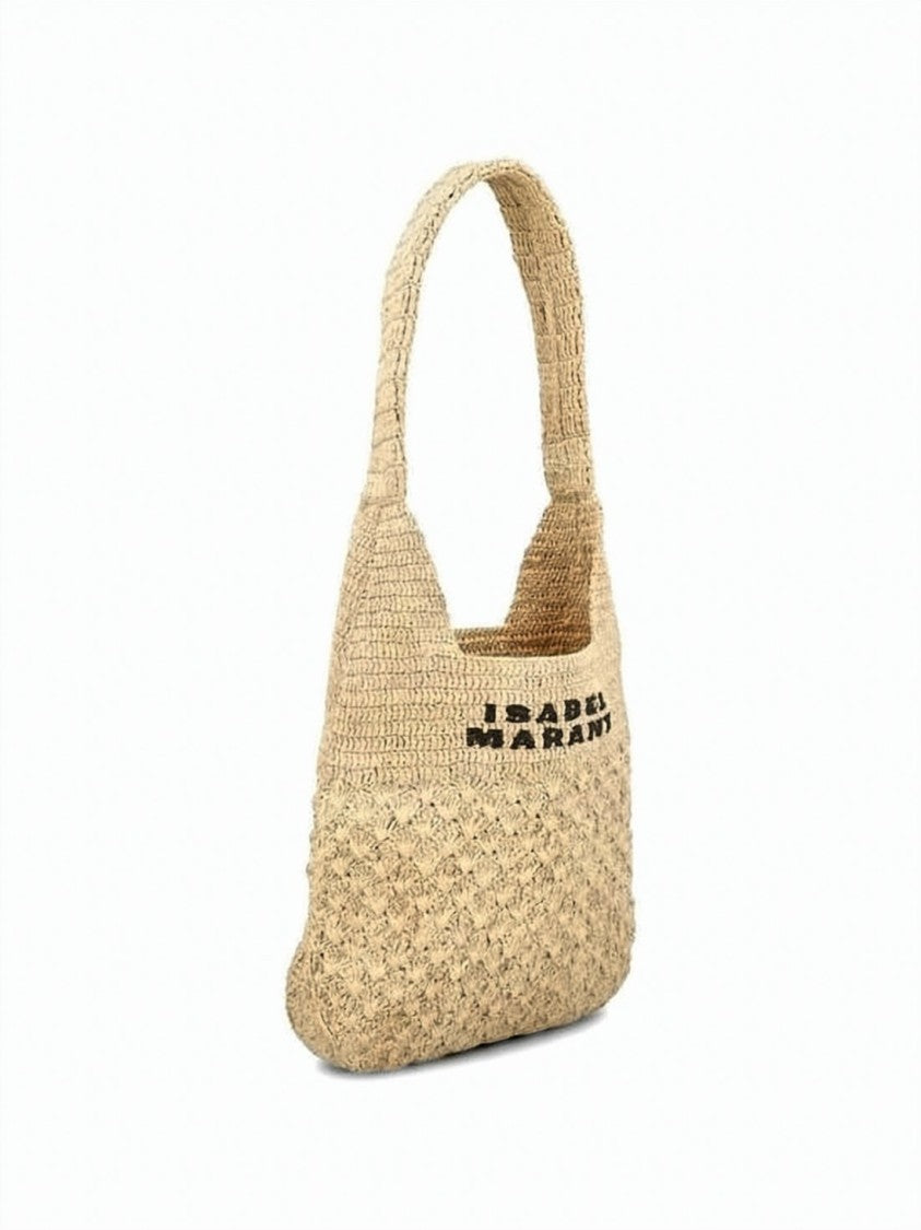 Isabel Marant Woven Raffia Shoulder Bag With Embroidered Logo