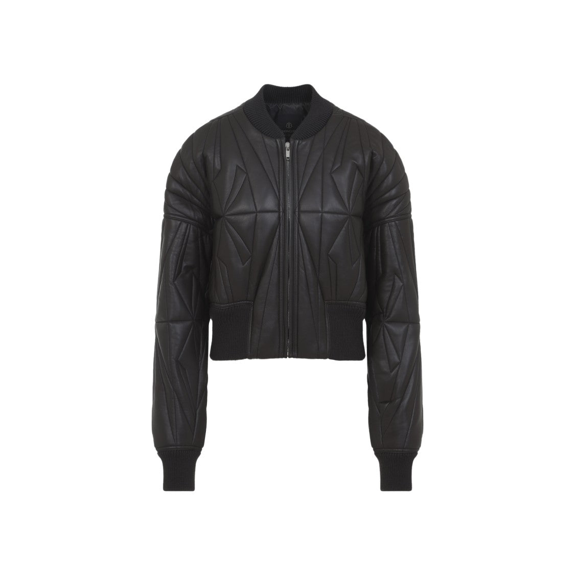Moncler X Rick Owens Cropped Dark Gray Lambskin Jacket With Geocamo Quilt Design