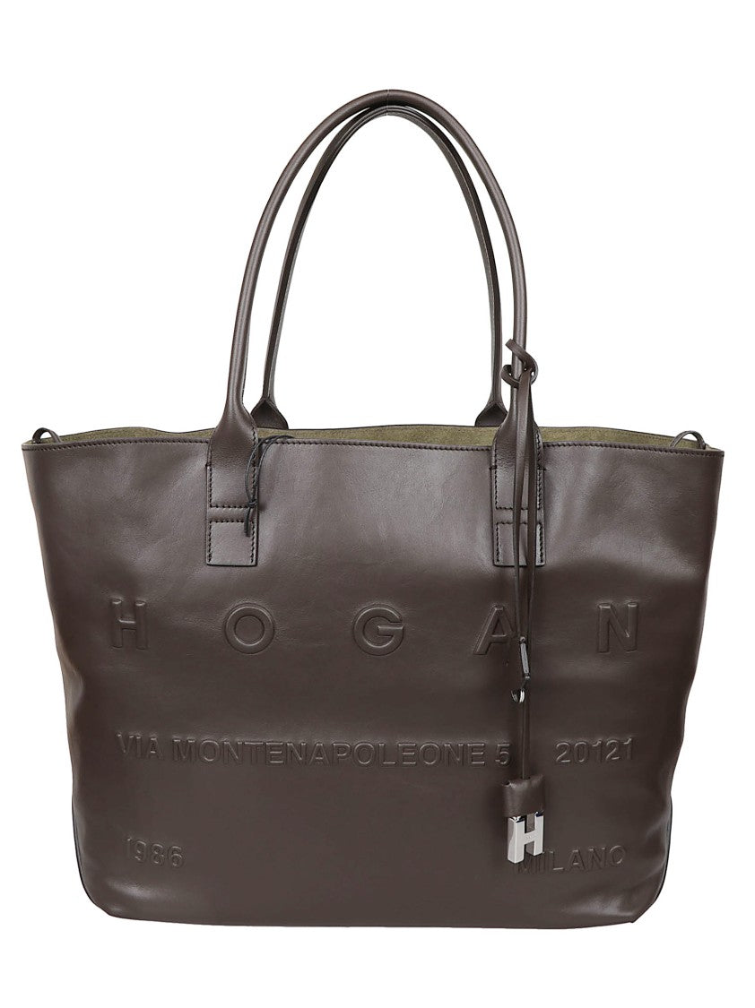 Hogan Smooth Dark Brown Leather Tote Bag