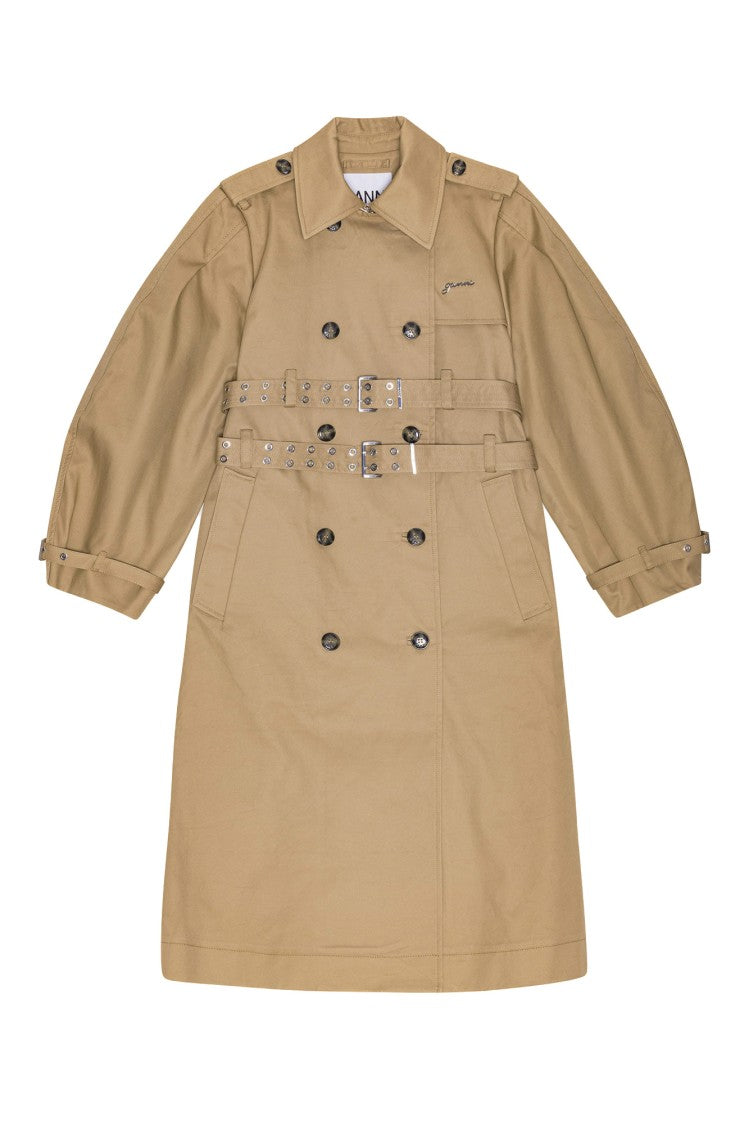 Ganni Camel Bonded Cotton Trench Coat