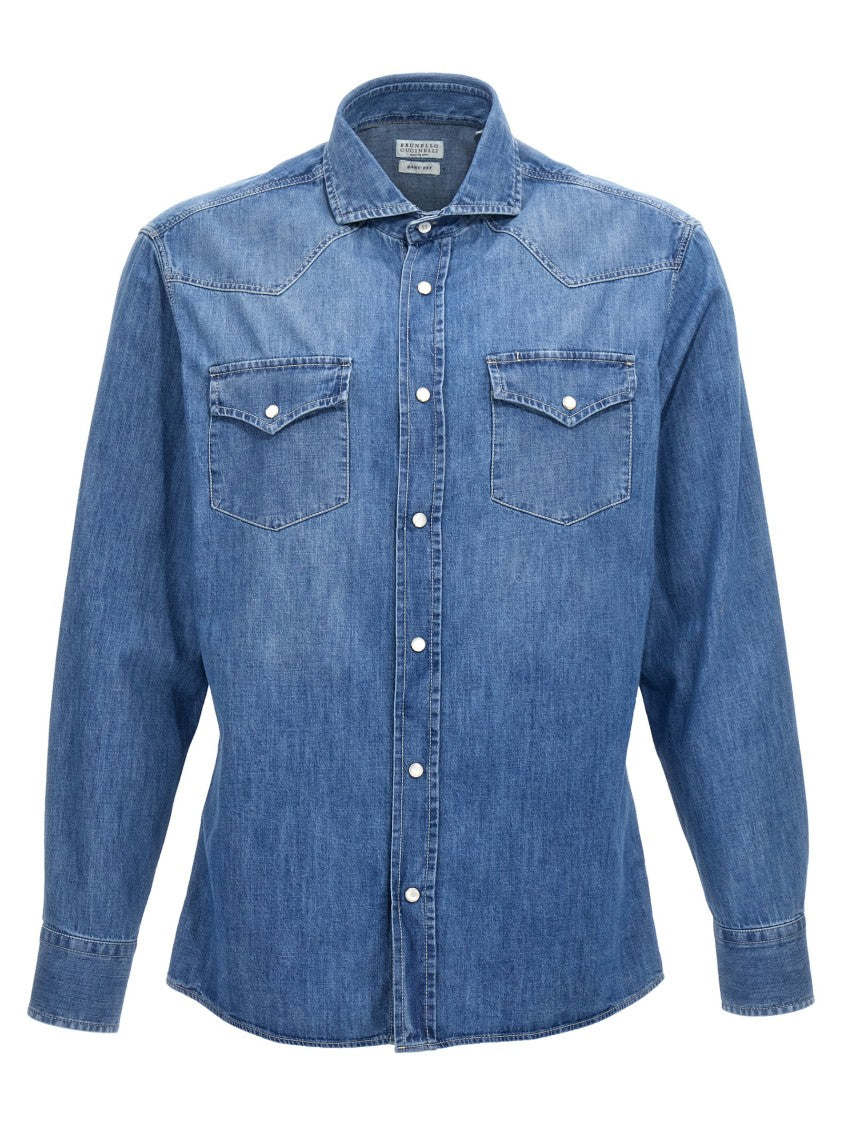 Brunello Cucinelli Classic Blue Denim Shirt