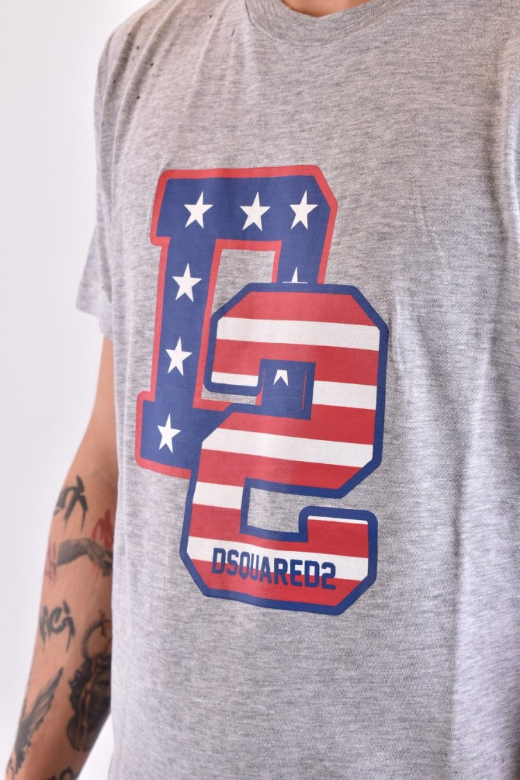 Dsquared2 Grey Cotton Graphic-Print T-Shirt