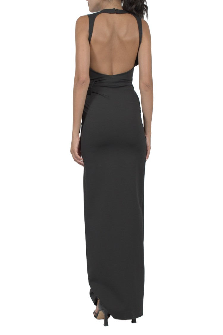 Dsquared2 Black High-Neck Draped Wrap Viscose-Blend Maxi Dress