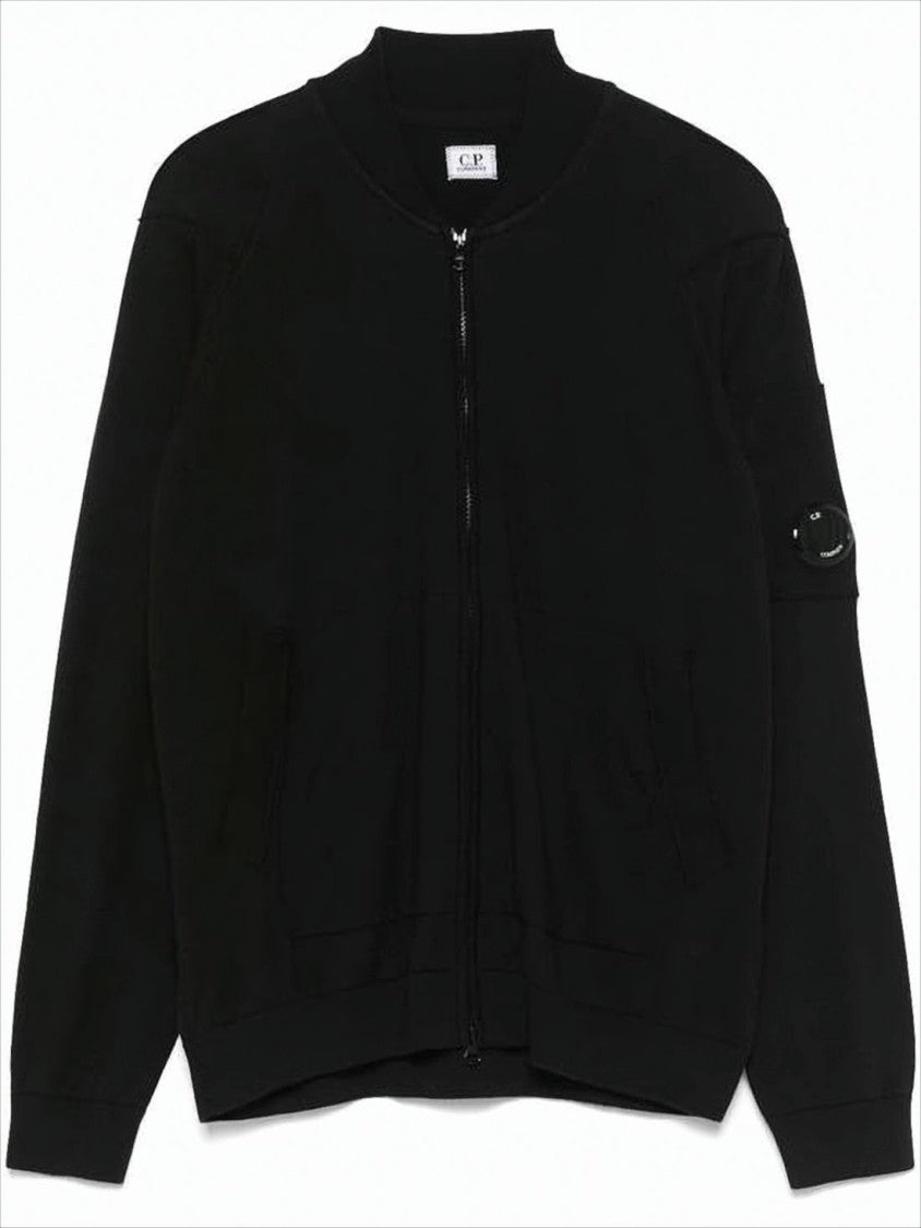 C.P. Company Burgundy Wool Blend Zip-Up Cardigan With Ribbed Collar