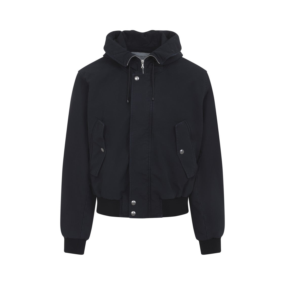 Dries Van Noten Front Zipper Black Hooded Jacket