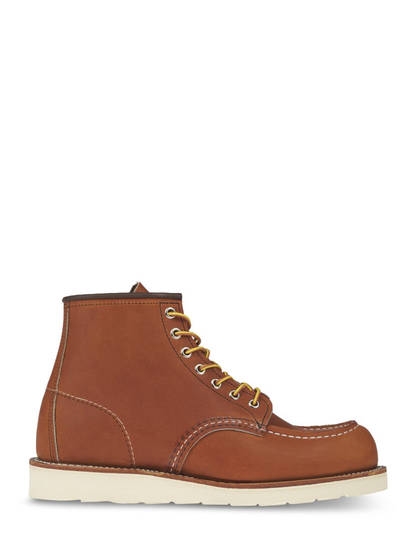 Red Wing High-Top Leather Boots With Moc Toe Design