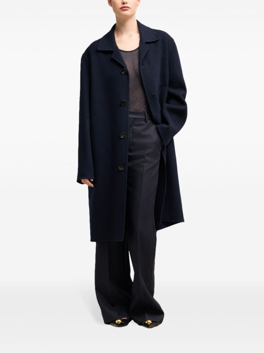 Ami Paris Navy Blue Wool-Cashmere Blend Coat