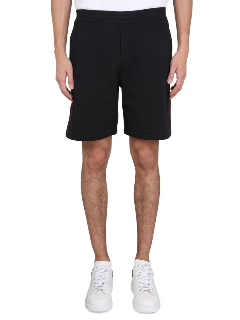 Alexander Mcqueen Selvedge Logo Band Cotton Bermuda Shorts