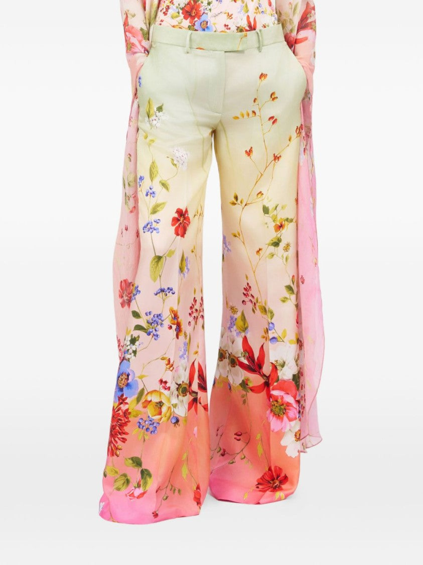 Roberto Cavalli Wide-Leg Silk Trousers With Floral Print
