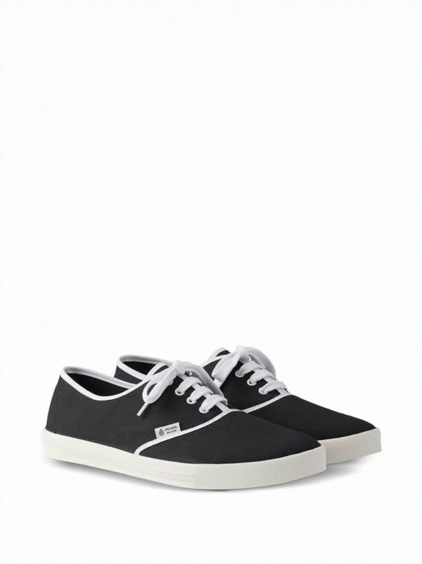 Prada Low-Profile Cotton Fabric Sneakers With White Piping