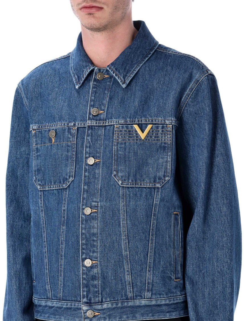 Valentino Garavani Vgold Cotton Denim Button Jacket
