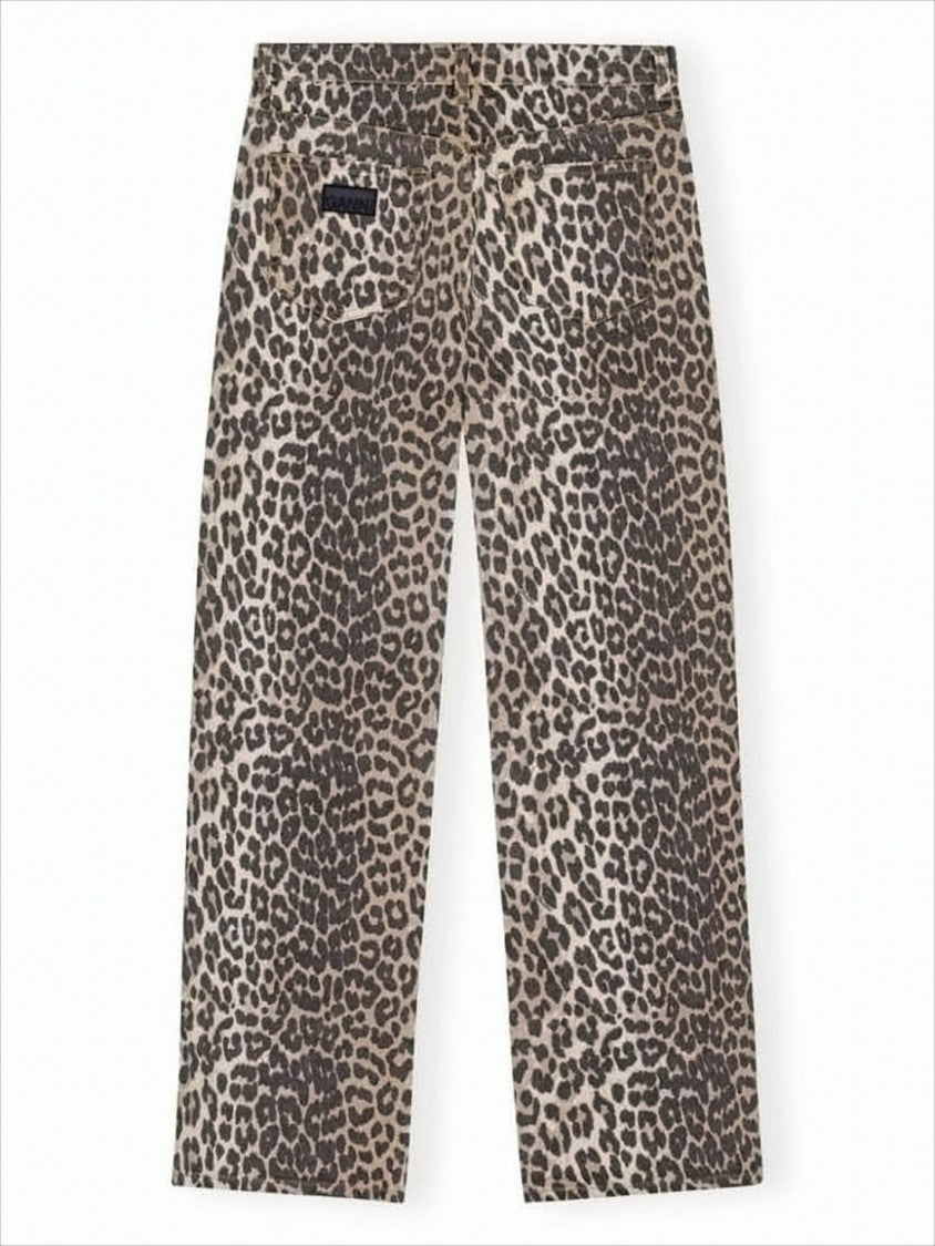 Ganni Wide-Leg Leopard Print Organic Cotton Pants