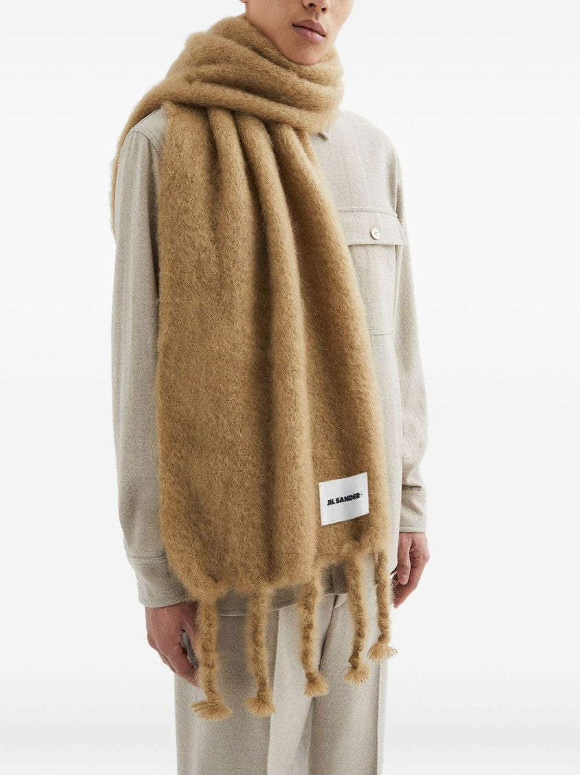 Jil Sander Minimalist Sand Beige Scarf With Logo Patch