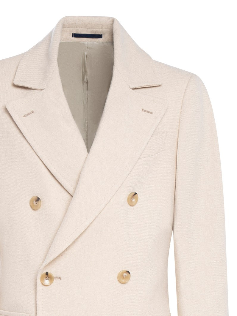 Franzese Collection Double-Breasted Ivory Loden Coat With Back Martingale