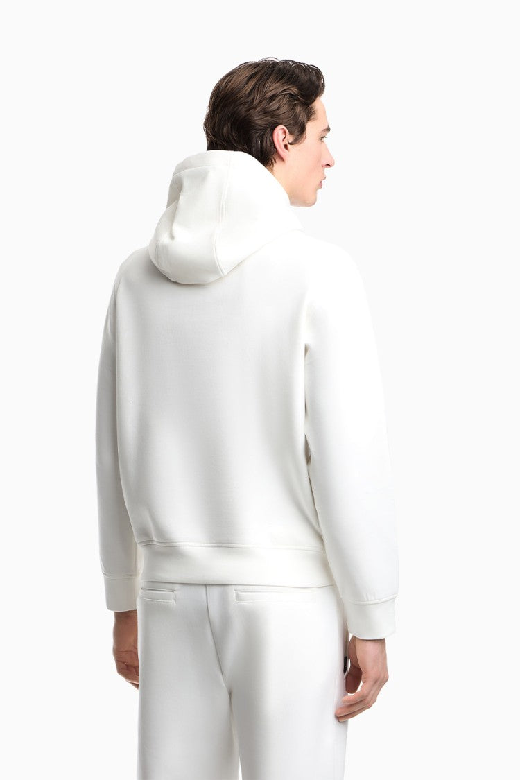 Emporio Armani White Cotton-Blend Logo Hoodie