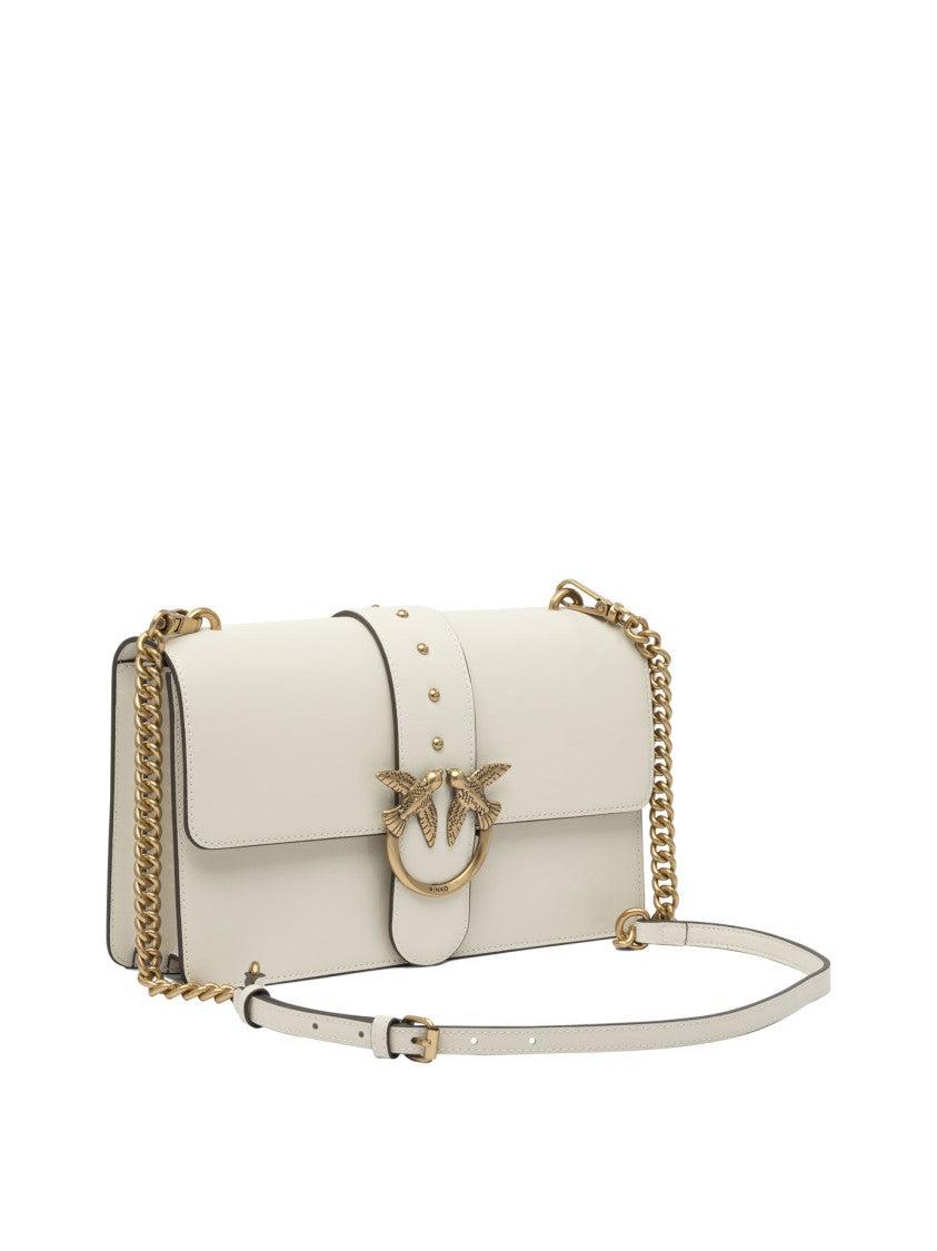 Pinko Refined White Leather Crossbody Bag