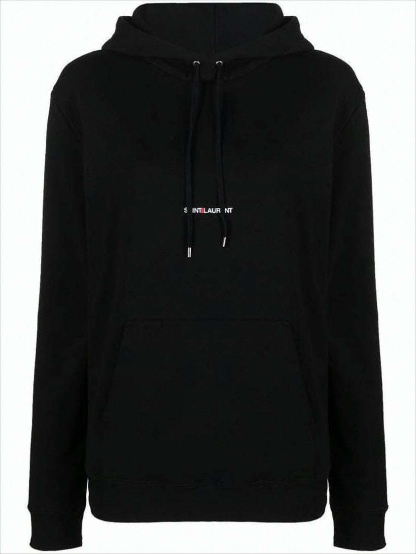 Saint Laurent Black Cotton Hoodie With Adjustable Drawstring