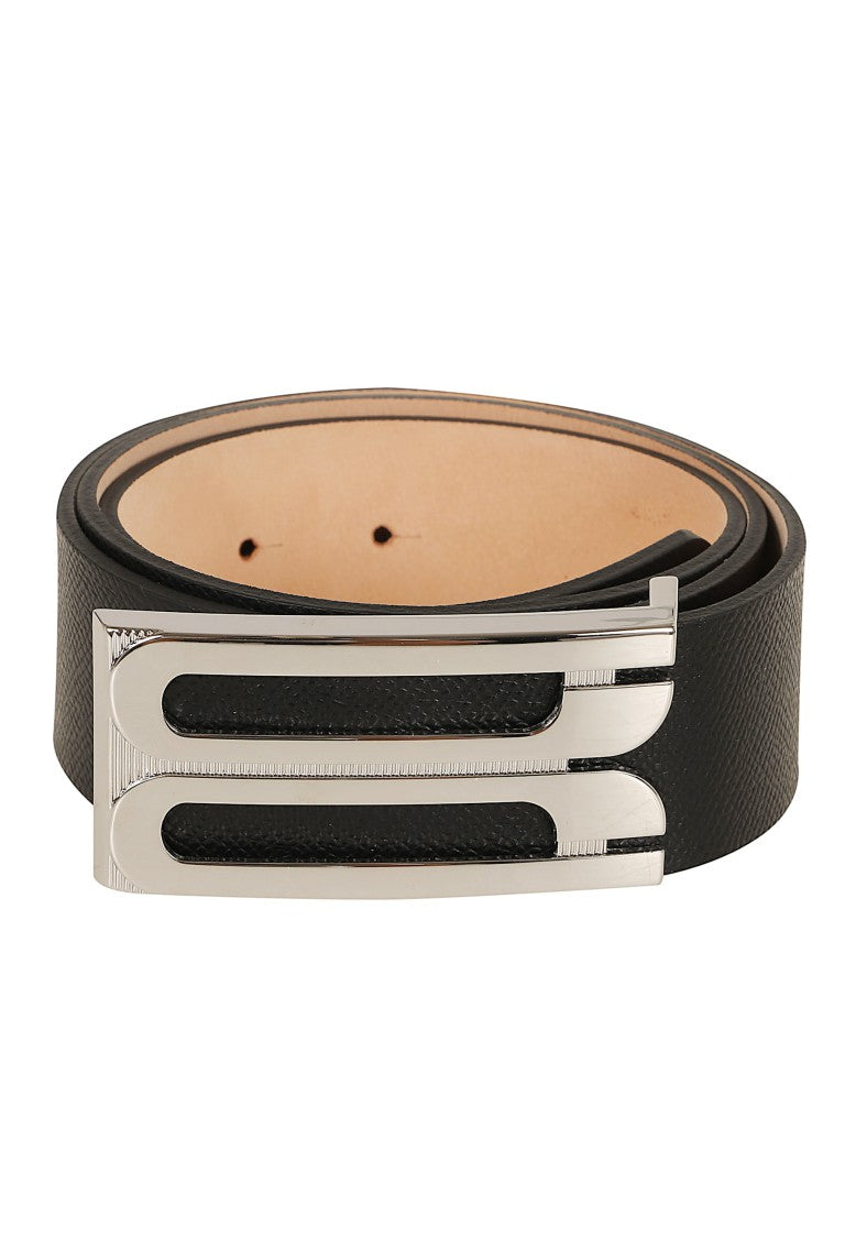 Victoria Beckham Grained Black Leather Belt With Silver-Tone Logo Buckle