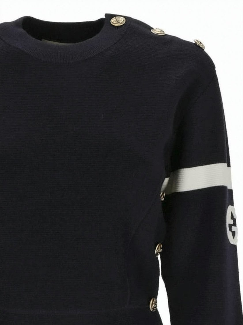 Gucci Fitted Black Wool Blend Knit With Logo Embroidery
