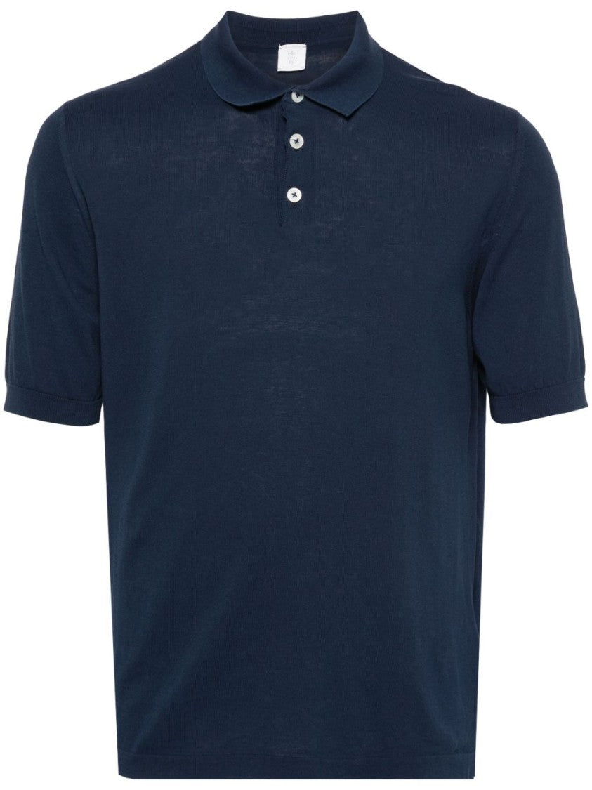 Eleventy Tailored Blue Polo With Traditional Collar And Three-Button Placket