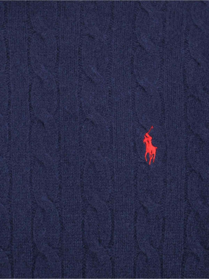 Polo Ralph Lauren Navy Blue Cable Knit Turtleneck Sweater With Embroidered Logo