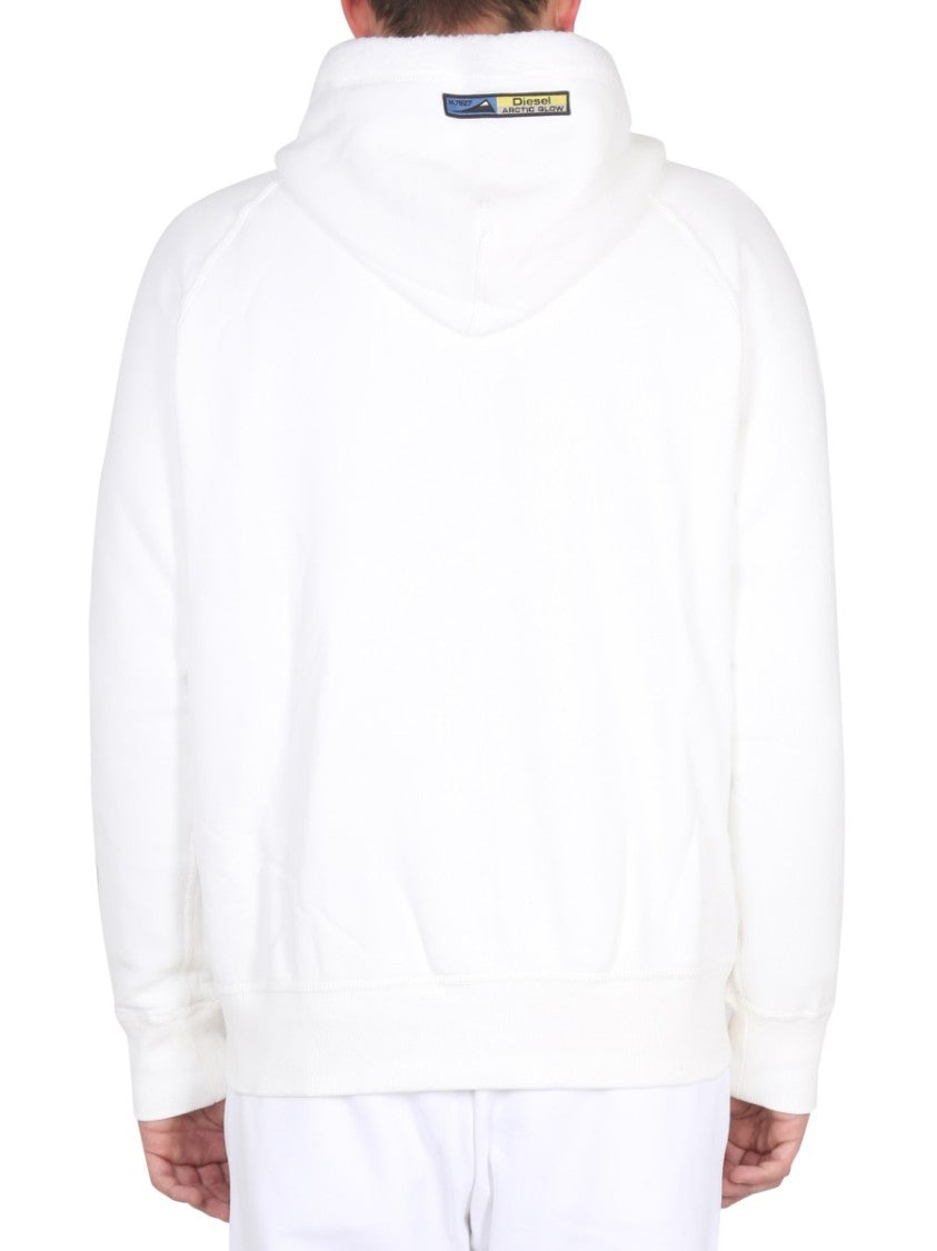 Diesel White Hooded Sweatshirt With Relaxed Fit